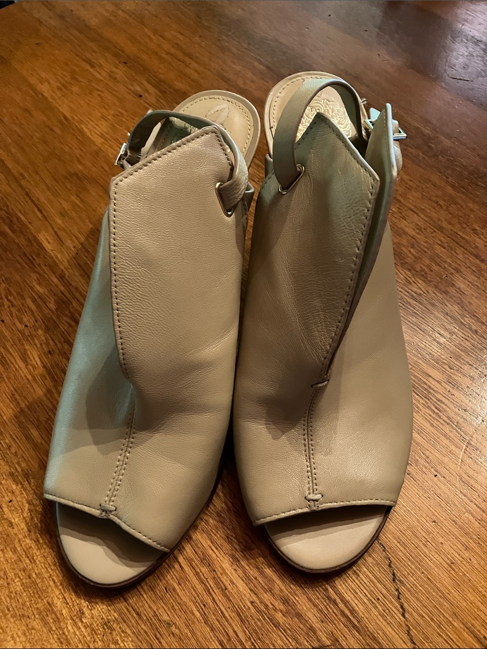 Vince Camuto Cream Leather Peep-Toe Slingback Heels